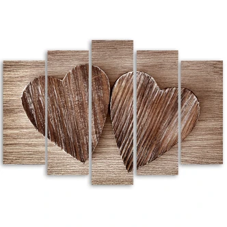 5-delige canvas print hart hout bruin retro 