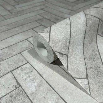 vliesbehang met visgraatmotief grijs steeneffect 