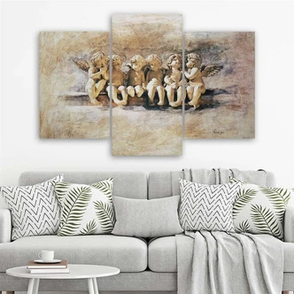 Leinwandbild 3-teilig, Engel Beige Vintage 