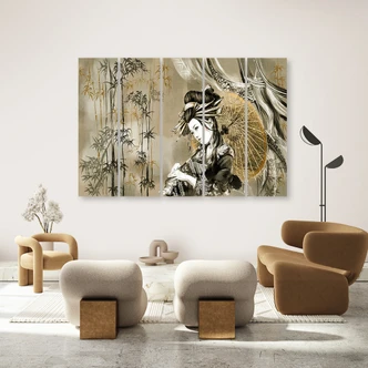 Leinwandbild 5 teilig, Geisha und Bambus 