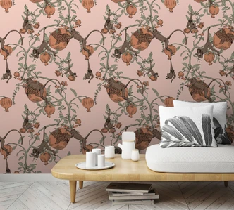 Fototapete mit Affen und Pflanzen, Rosa Floral 3.40 x 1.06 m 