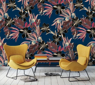 Fototapete mit abstraktem Blumenmotiven, Blau Floral 3.40 x 2.12 m 