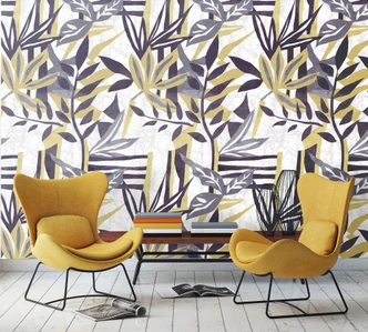 Leaves Wallpaper Photo Wallpaper, White Graphic 3.40 x 1.06 m 