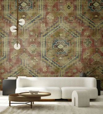 Fototapete Wandtapete mit Motiv Vintage Orientteppich Muster in Rot Blau Beige 2,7 x 2,12 m 