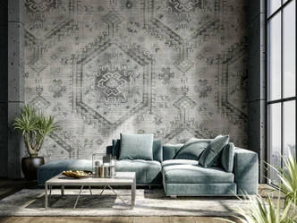 Fototapete Bildtapete Vintage Orientteppich Muster in Grau im Modernen Ethno Stil 2,7 x 2,12 m 