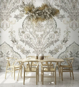 Fototapete Motivtapete Ornament Medaillon Muster in Beige Greige im Eleganten Stil 2,7 x 2,65 m 