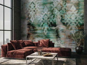 Fototapete Motivtapete Abstrakte Struktur Stadt Silhouette in Petrol Grün Rost 2,7 x 2,12 m 