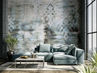 Fototapete Bildtapete Abstrakte Textur mit Ornament Muster in Blau Grau 2,7 x 2,12 m 