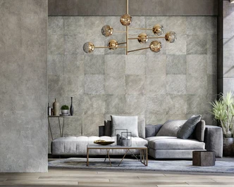 Fototapete Motivtapete Beton Fliesen Patchwork in Grau Beige Modern 2,7 x 1,59 m 