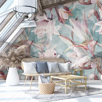 Fototapete Motivtapete Abstrakte Textur mit Ornament Formen in Blau Grau 2,7 x 2,12 m 