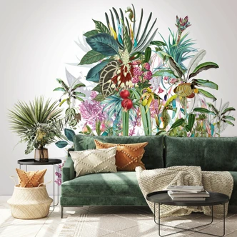 Fototapete Motivtapete Tropische Pflanzen Collage im Aquarell Look auf Hell 2,7 x 2,12 m 