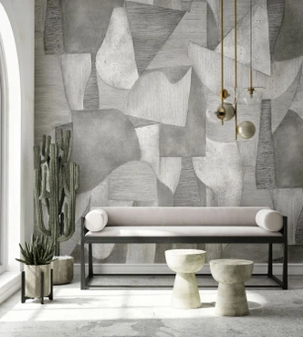 Fototapete Motivtapete Abstrakte Geometrie Formen in Grau Minimalistisch 2,7 x 2,12 m 