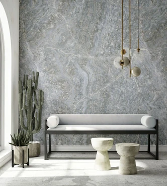 Fototapete Bildtapete Marmoroptik Steingrau mit Wellenstruktur und feiner Natur 2,7 x 2,12 m 