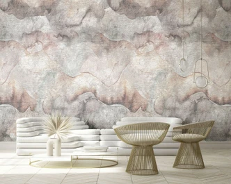 Fototapete Wandtapete mit Motiv Aquarell Berge in Pastell mit Nebel Effekt 2,7 x 2,12 m 