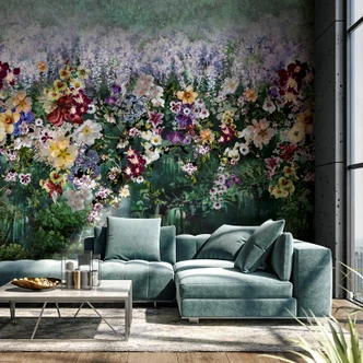 Fototapete Bildtapete Wilde Blumenwiese mit Blütenmix in Violett und Creme 2,7 x 2,65 m 