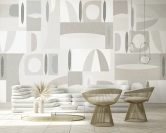 Fototapete Motivtapete Abstrakte Geometrie in Offwhite & Greige im Mid-Century Stil 2,7 x 2,12 m 