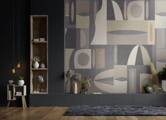 Fototapet Geometriskt retromönster i mörkblått, taupe & beige 2,7 x 2,12 m 