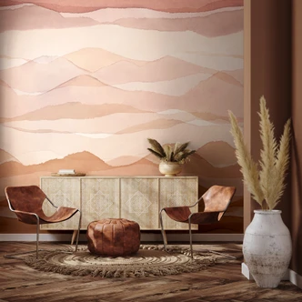 Fototapet med motiv Fint akvarellandskap i beige och rosa 2,7 x 2,65 m Fototapet med motiv Fint akvarellandskap i beige och rosa 2,7 x 2,65 m