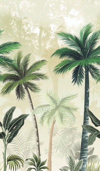 Fotobehang met palmbomen groen, beige,Bloemen 2,70 x 1,59 m Fotobehang met palmbomen groen, beige,Bloemen 2,70 x 1,59 m