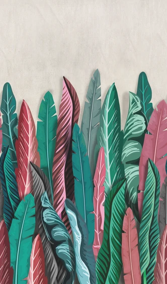 Fototapete mit Blattmotiv Grün, Rot ,Floral 2,70 x 1,59 m 