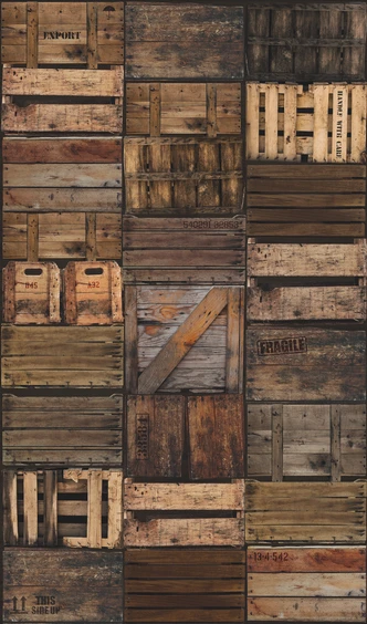 Wooden crate photo wallpaper Brown,Illustration 2.70 x 1.59 m 