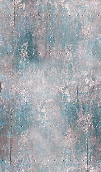 Vintage metaleffekt tapet Blå, rød,Illustration 2,70 x 1,59 m 