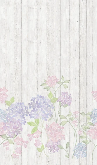 Papier peint photo avec petites fleurs sur clôture en bois Gris, effet bois 2,70 x 1,59 m 