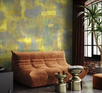 Fototapete Motivtapete Abstrakte Farbflächen in Gelb und Grau mit Pinselstruktur 3,4 x 3,18 m 