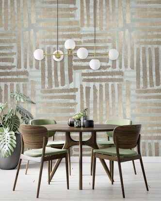 Fototapet Grafiskt randmönster i beige och salviagrönt 3,4 x 2,12 m Fototapet Grafiskt randmönster i beige och salviagrönt 3,4 x 2,12 m