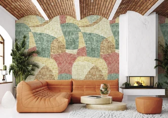 Fototapet med motiv Abstrakta retroformer i grönt, ockra och terrakotta 3,4 x 2,12 m Fototapet med motiv Abstrakta retroformer i grönt, ockra och terrakotta 3,4 x 2,12 m