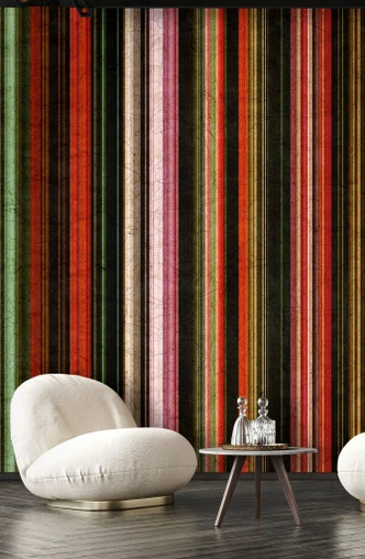 Fototapete Motivtapete Vintage Streifen in Rot Grün Schwarz mit Patina-Textur 3,4 x 2,65 m 