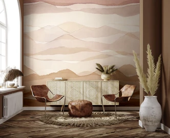 Fototapete Motivtapete Aquarell Berge in Beige und Rosé mit sanftem Farbverlauf 3,4 x 3,18 m 