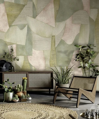 Fototapete Wandtapete mit Motiv Abstrakte Formen in Salbeigrün und Beige mit Leine 2,7 x 4,24 m 