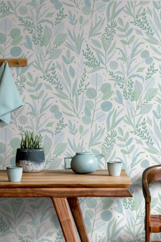 Vliestapete in abstraktem Blattmotiv weiß, grün Floral 