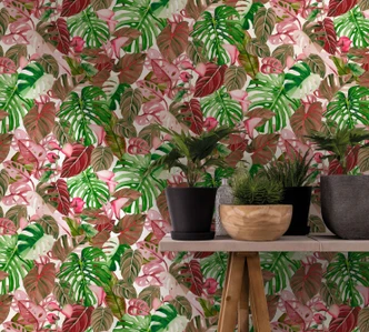 Bloemen behang vliesbehang Spirit of Jungle groen, rood 