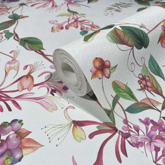 Vliestapete mit abstraktem Blumenmotiv weiß, rosa Floral 