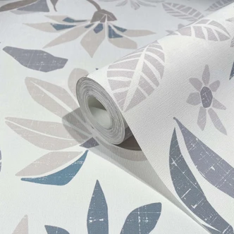 Vliestapete in abstraktem Blumenmotiv weiß, grau Floral 