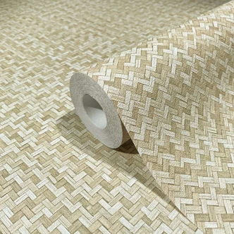 Vliestapete in Fischgratmuster und Holzoptik beige Grafisch 