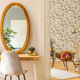 Icke-vävd tapet blommor, blad blommig natur i rosa-brunt 