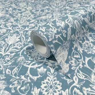 Non-woven wallpaper birds, flowers floral nature in white 
