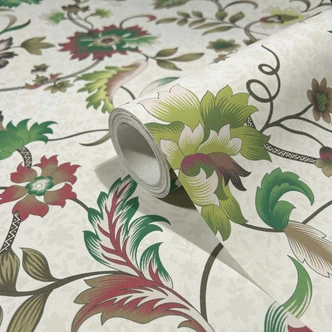 Non-woven wallpaper flowers, leaves floral nature in gray 