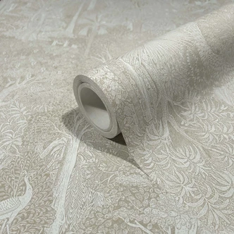 Tapeta z włókniny las, drzewa kwiatowa natura w kolorze beżowym 