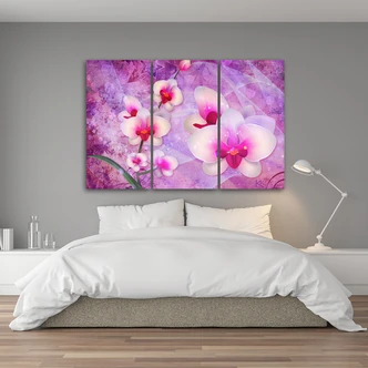 Leinwandbild 3 teilig, Orchideenblüten Abstraktion 
