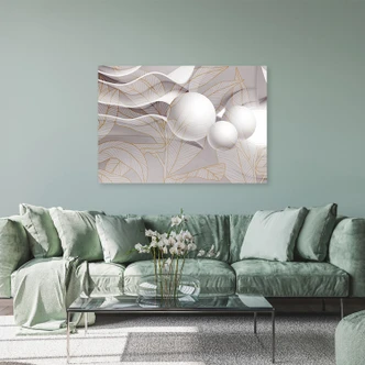Leinwandbild, Goldene Blätter und 3D Kugeln 