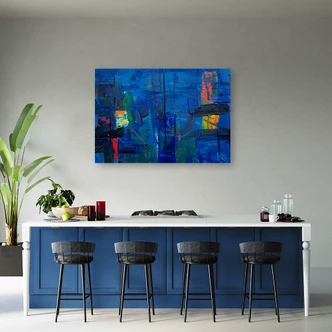 Leinwandbild, Blau Abstraktion wie gemalt 