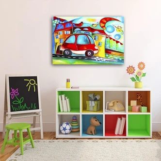 Leinwandbild, Rotes Auto 