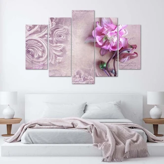 Leinwandbild 5 teilig, Rosa Blume Abstraktion 
