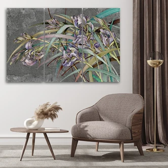 Leinwandbild 3 teilig, Iris Blumen im Wind 