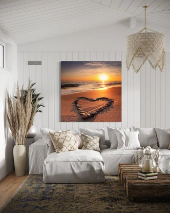 Leinwandbild Herz Liebe Sonnenuntergang 