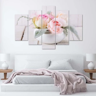 Leinwandbild 5 teilig, Rosen Vase Natur Blumen 